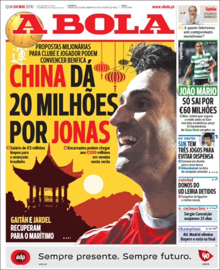 Quiosque: China chama Jonas e Sporting «reserva» brasileiro