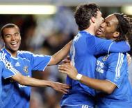 Ashley Cole, Ballack e Drogba, Chelsea-Liverpool, meia-final da Liga dos Campeões em Stamford Bridge