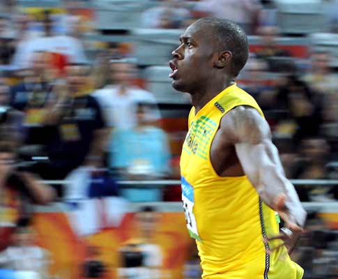 Usain Bolt na final olímpica dos 100m