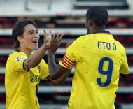 Bojan Krkic festeja com Etoo mais um golo do Barça