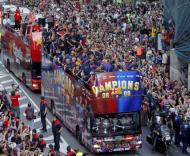 O Desfile dos campeão na chegada a Barcelona