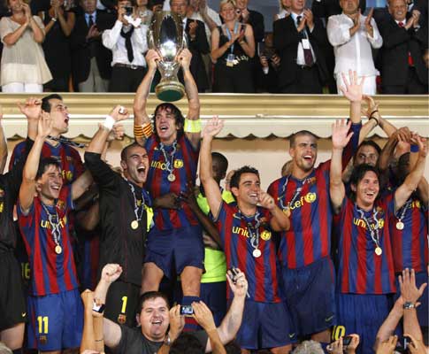 Festa do Barça depois da vitória na Supertaça Europeia