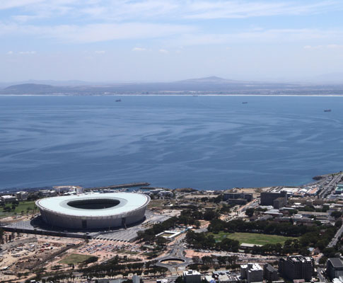 Sorteio: vista da Cidade do Cabo e do estádio