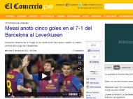 El Comercio (Peru): «Messi fez cinco golos nos 7-1 do Barcelona ao Leverkusen»