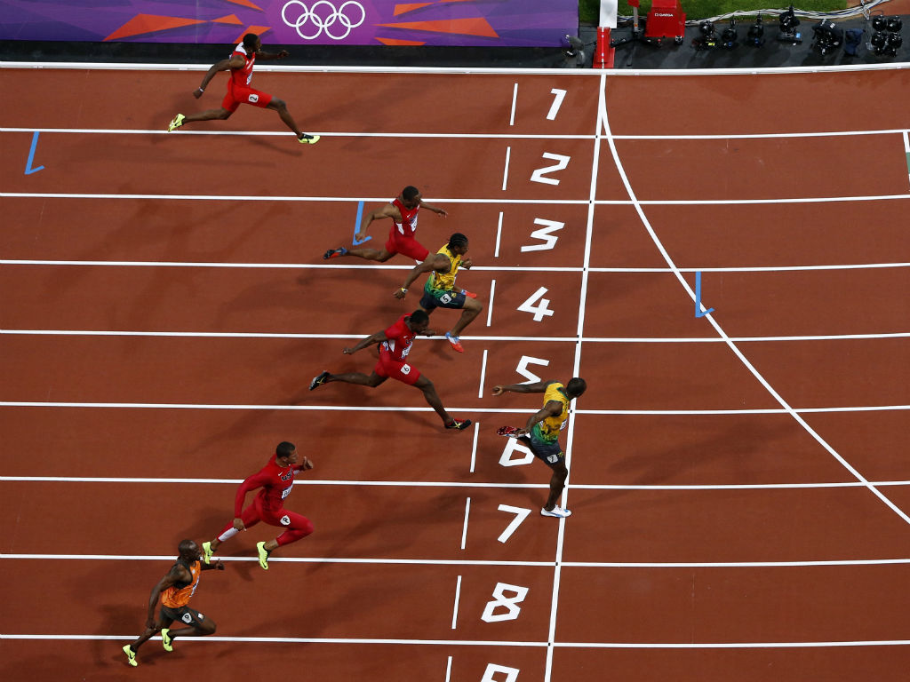 Usain Bolt sobre a meta na final: já não havia dúvidas