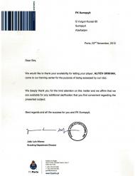 Carta do F.C. Porto para o Sumqayit FK
