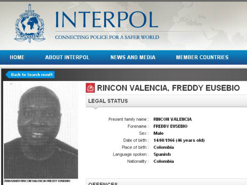 Rincon procurado pela Interpol