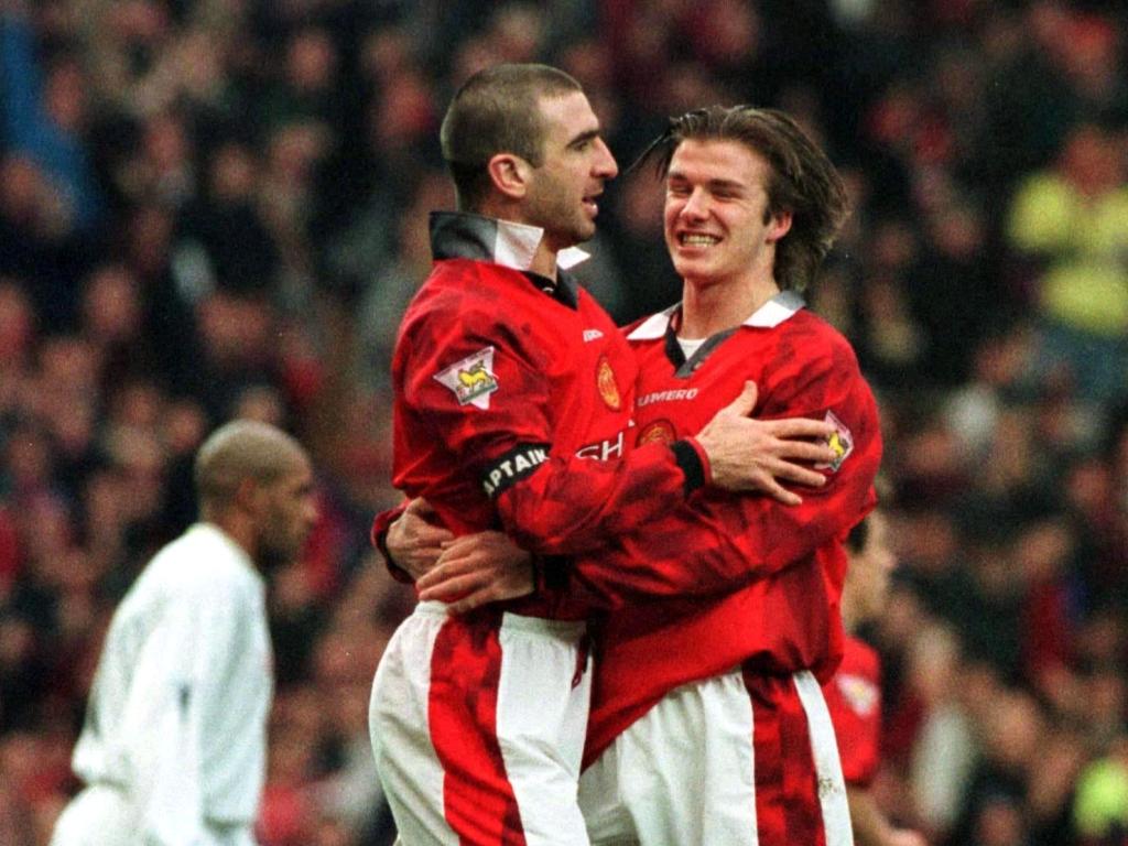 David Beckham: tão novinho, com Cantona no Manchester United