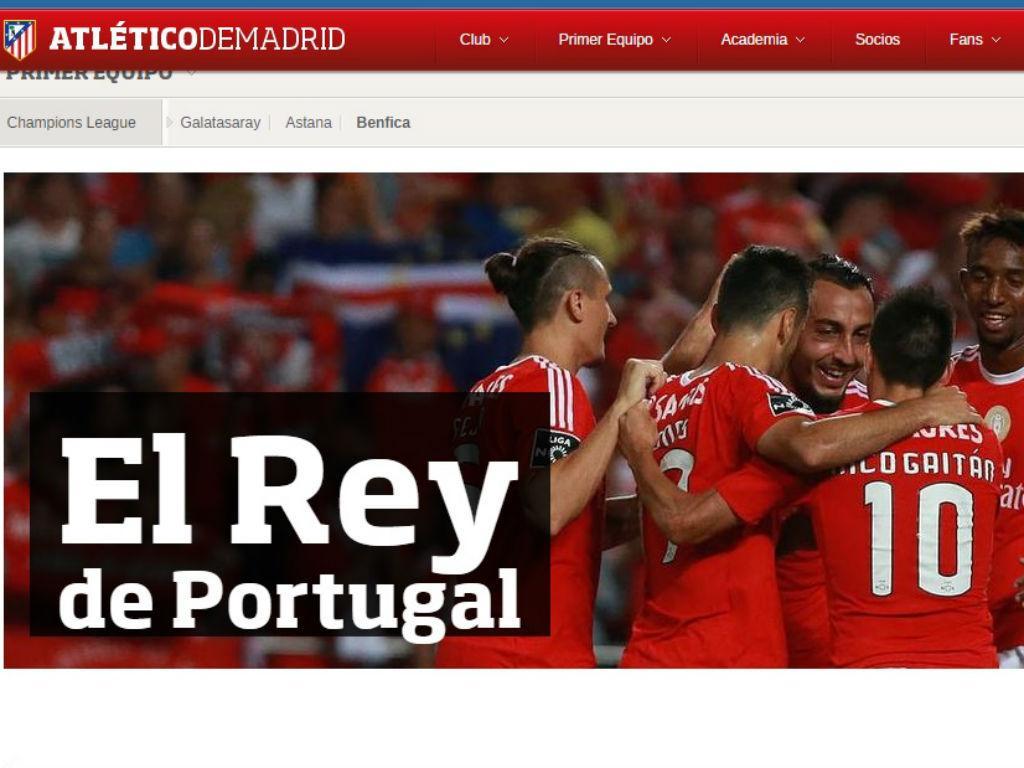 Atlético Madrid elogia Benfica