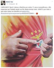 Mensagem de despedida de Bebé do Benfica (facebook)