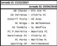 Calendário Liga 2017/18