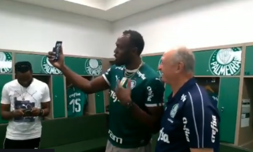 Bolt visitou Palmeiras (twitter)