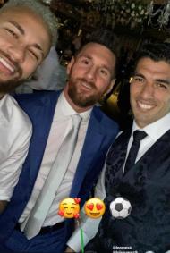 Messi, Neymar e Suarez na festa de renovação dos votos de casamento de Suarez