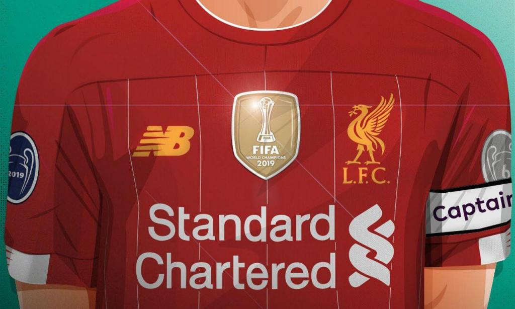 Camisola do Liverpool com o símbolo de campeão do mundo
