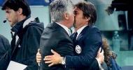 Ancelotti e Antonio Conte dão um beijo acidental antes de um Real Madrid-Juventus na Champions
