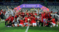 Benfica festeja conquista da Taça da Liga feminina 2020/2021, ganha ao Sporting em Leiria, por 2-1 (Paulo Cunha/LUSA)