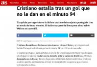 Golo anulado e reação de Cristiano Ronaldo na imprensa internacional