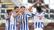 Taremi festeja com Corona, Uribe e Luis Díaz o primeiro golo no Nacional-FC Porto (Homem de Gouveia/LUSA)