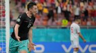 Michael Gregoritsch marcou na vitória da Áustria sobre a Macedónia do Norte no Euro 2020 (Vadim Ghirda/AP)