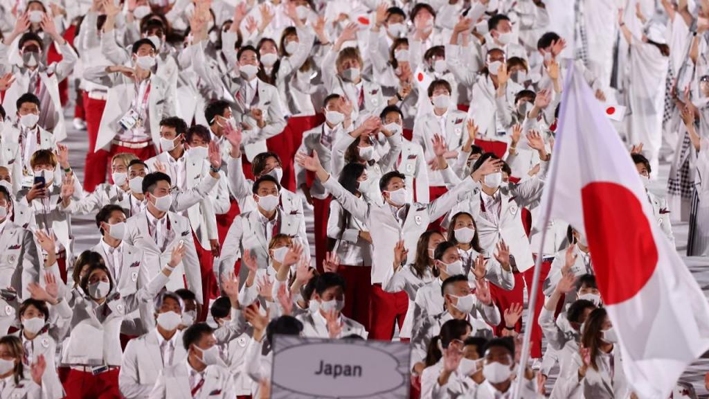 Comitiva do Japão na cerimónia de abertura de Tóquio 2020 (Yonhap)
