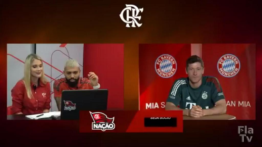 Gabigol e Robert Lewandowski à conversa (Flamengo)