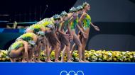 A equipa espanhola de natação artística nos Jogos Olímpicos de T+oquio (AP Photo/Dmitri Lovetsky)

