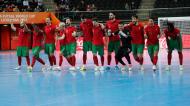 A festa de Portugal após o apuramento inédito para a final do Mundial de futsal (Toms Kalnins/EPA)