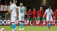 Bruno Fernandes e Cristiano Ronaldo festejam o 3-0 no Portugal-Luxemburgo (António Cotrim/LUSA)