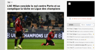 Milan-FC Porto: «Milan cede empate com o FC Porto e complica» [L'Équipe]
