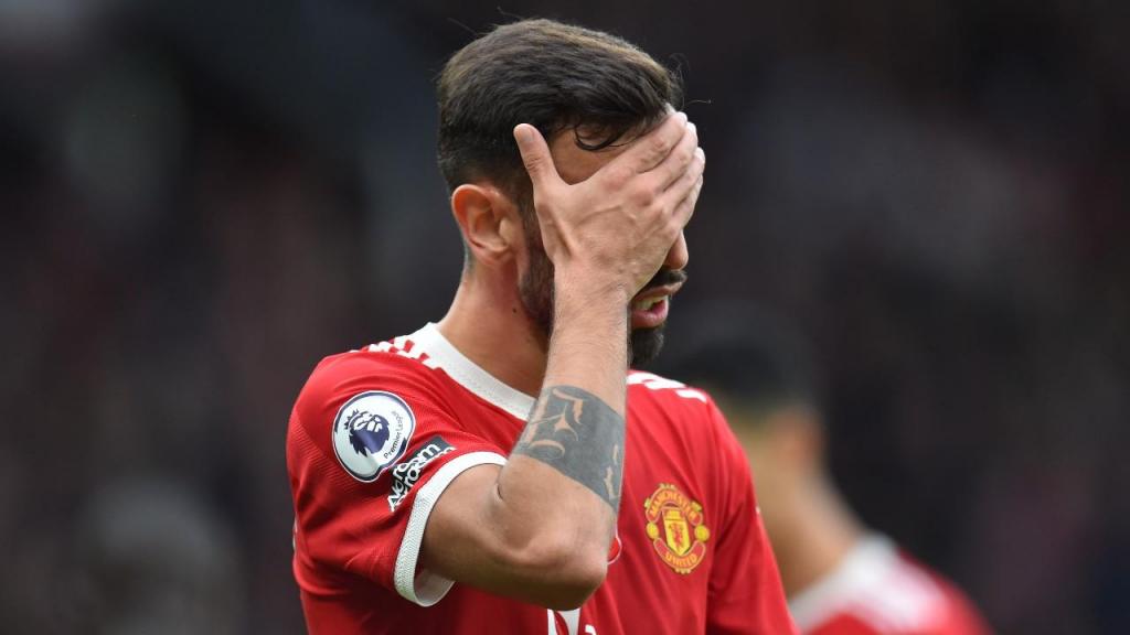 Bruno Fernandes no Manchester United-Manchester City (Peter Powell/EPA)
