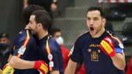 Seleção espanhola de hóquei em patins festeja golo contra Portugal (Estela Silva/LUSA)