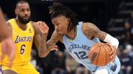 Ja Morant contra LeBron James no Memphis Grizzlies-Los Angeles Lakers (Nikki Boertman/AP)