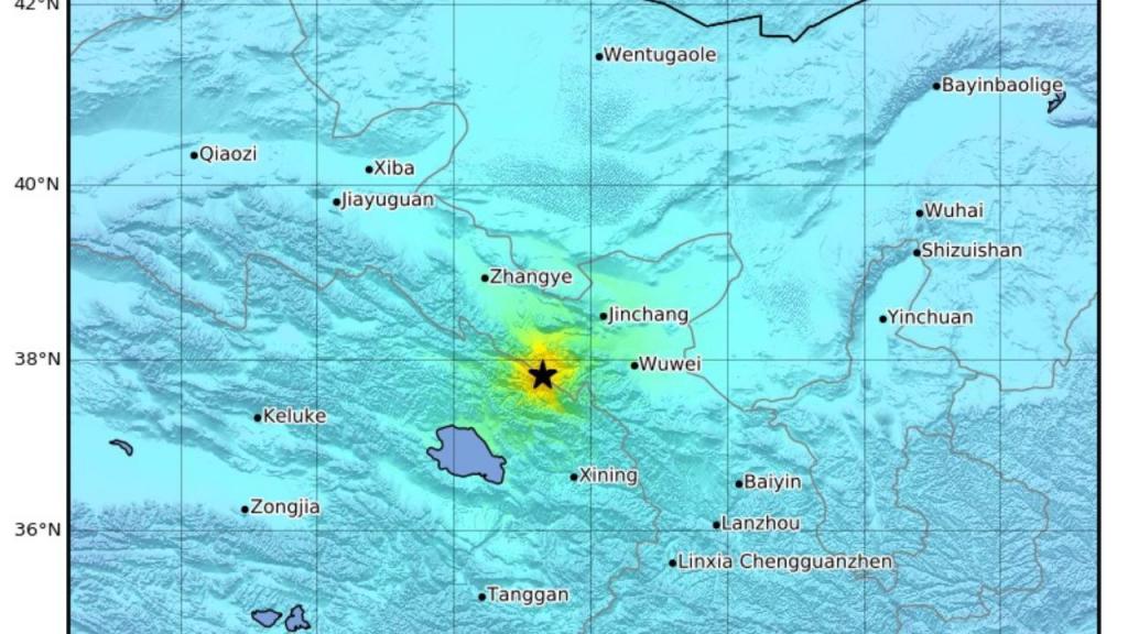 Sismo de 6.6 na escala de Richter em Qinghai (EPA/USGS HANDOUT)