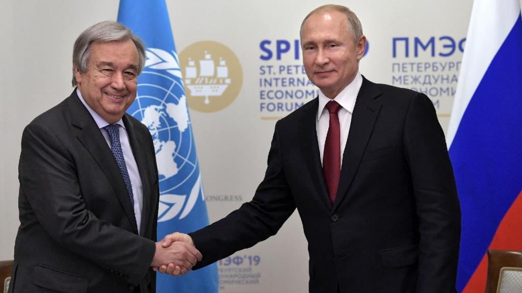 António Guterres e Vladimir Putin (Dmitri Lovetsky/AP)