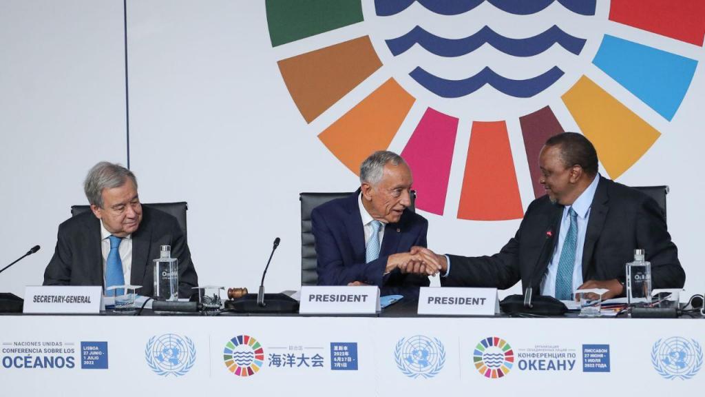 Marcelo Rebelo de Sousa, António Guterres e Uhuru Kenyatta na Conferência dos Oceanos (Miguel A. Lopes / Lusa) 
