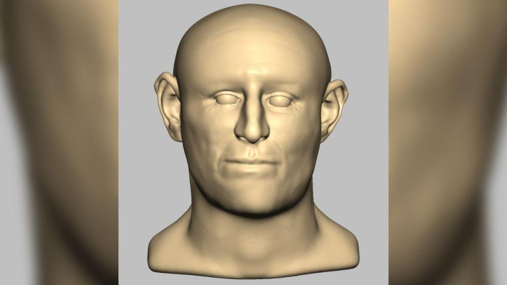 Esta é uma reconstrução digital do rosto de um dos adultos encontrados no poço medieval (CNN Internacional)