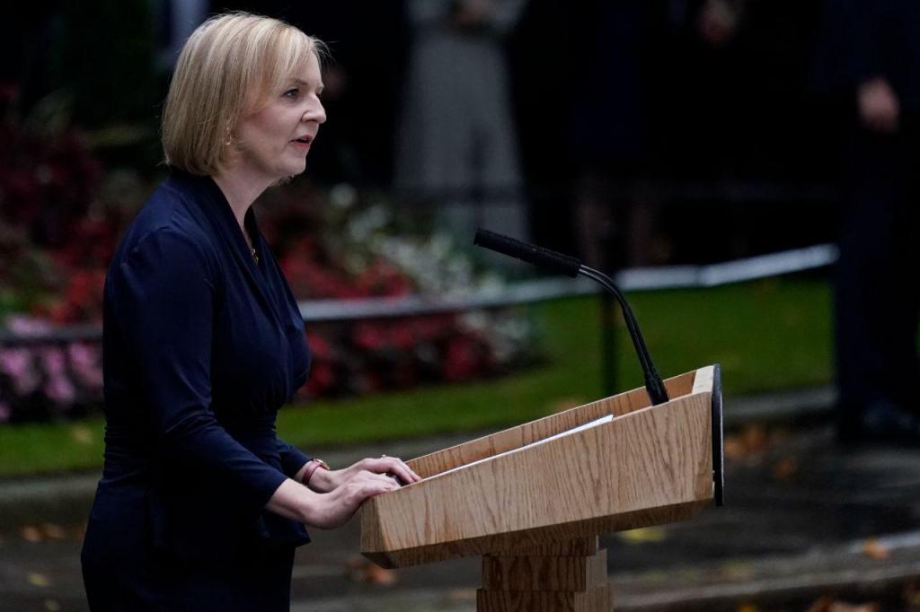 Liz Truss durante o seu primeiro discurso enquanto primeira-ministra do Reino Unido (AP Photo)