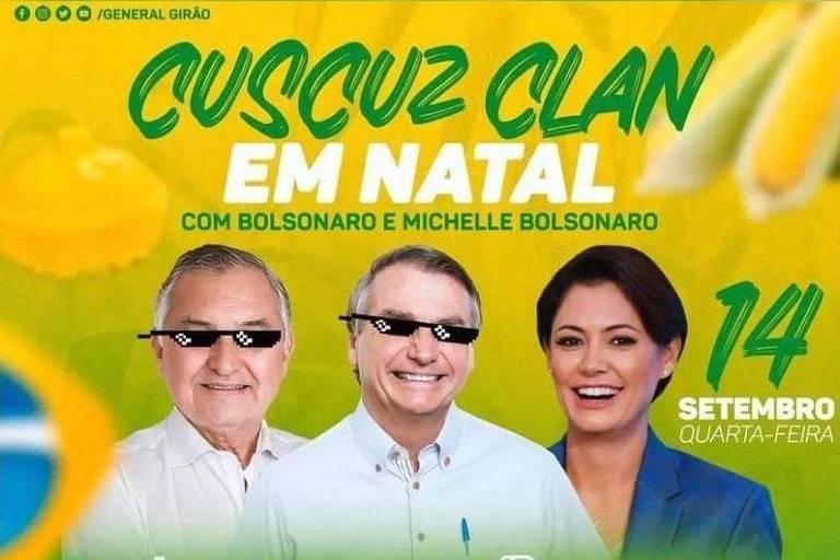 Folheto de divulgação do desfile do presidente Jair Bolsonaro com a frase "Cuscuz Clan em Natal" (D.R.)