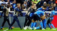 Club Brugge festeja o 2-0 ante o Atlético Madrid, apontado por Ferran Jutglà
