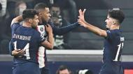 Kylian Mbappé, Vitinha e Bernat festejam golo do PSG à Juventus