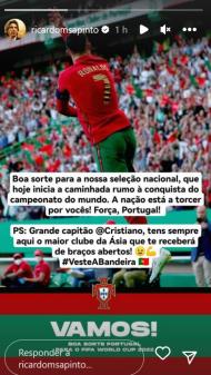 A mensagem de Sá Pinto para Ronaldo no Instagram