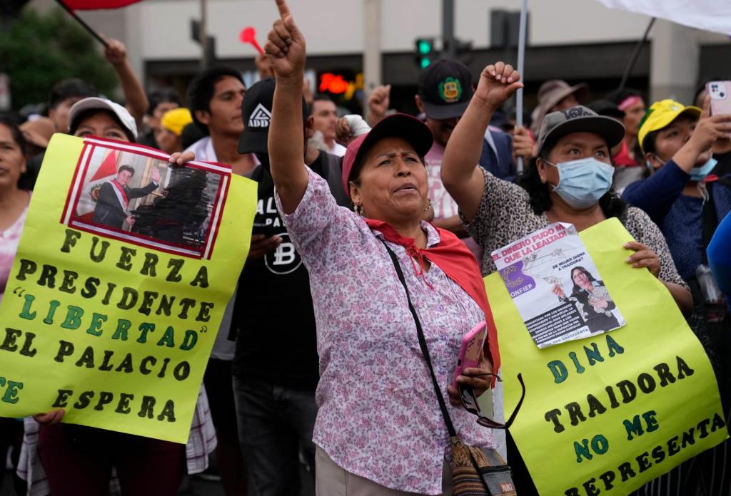 Manifestantes pedem eleições presidenciais antecipadas no Peru (Foto: Martin Mejia/AP)