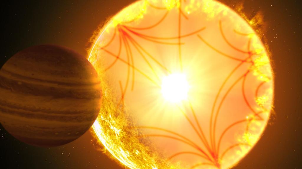 Esta ilustração retrata o exoplaneta Kepler-1658b (à esquerda), condenado a uma eventual destruição pela sua estrela hospedeira que está a envelhecer. (Centro de Astrofísica | Harvard & Smithsonian)