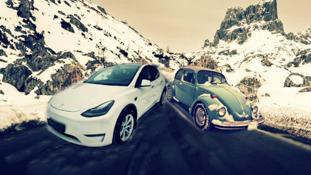 Tesla Model Y bate recorde de vendas de VW Beetle (fotomontagem)