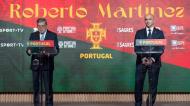 Fernando Gomes e Roberto Martínez na apresentação do novo selecionador de Portugal (Ana Brígida/AP)