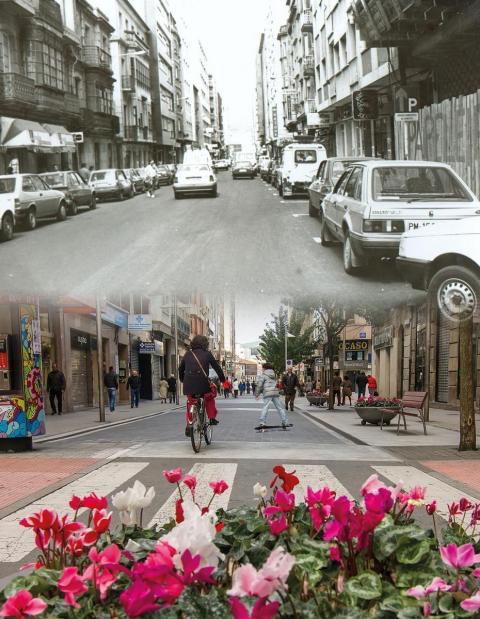 Rua Benito Corbal, antes e depois. Foto: Concello de Pontevedra