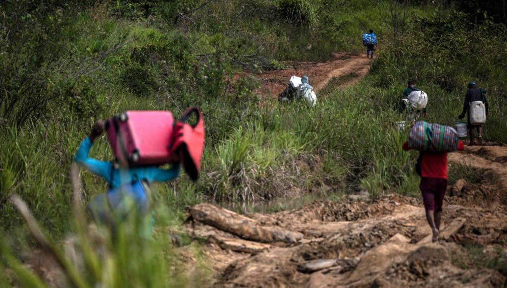 Mineiros ilegais deixam a reserva Yanomami, na Amazónia, Brasil (EPA/Ibama)