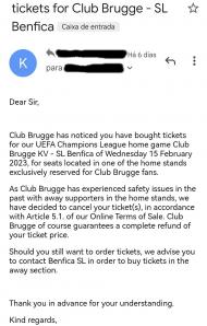 Bilhete Brugge-Benfica