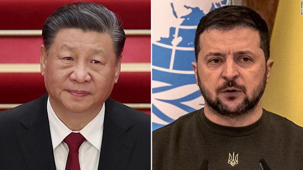 O presidente chinês, Xi Jinping, e o presidente ucraniano, Volodymyr Zelensky. Getty Images