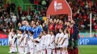 Momento do hino no Portugal-Liechtenstein (Miguel A. Lopes/Lusa)